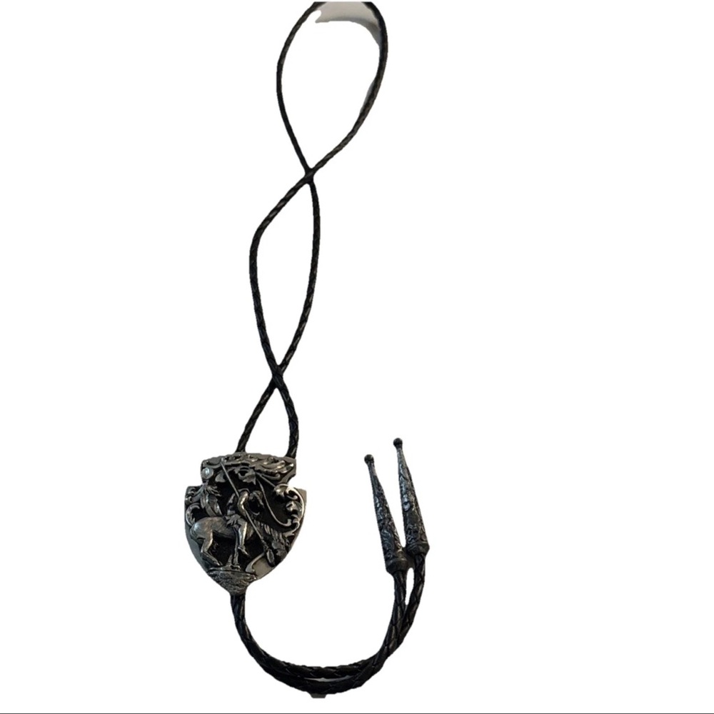 End of Trail Horse Bolo Tie Adjustable 36 inch Cord Antique Silver Made in USA - Picture 2 of 12